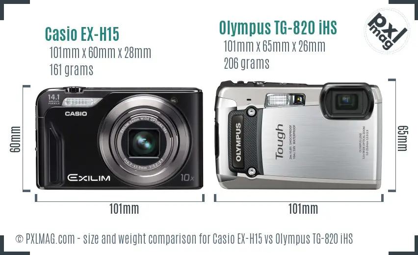 Casio EX-H15 vs Olympus TG-820 iHS size comparison