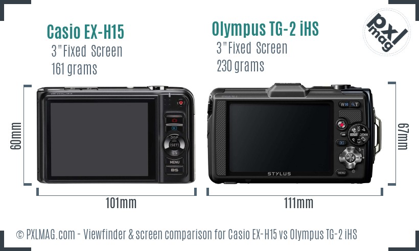 Casio EX-H15 vs Olympus TG-2 iHS Screen and Viewfinder comparison