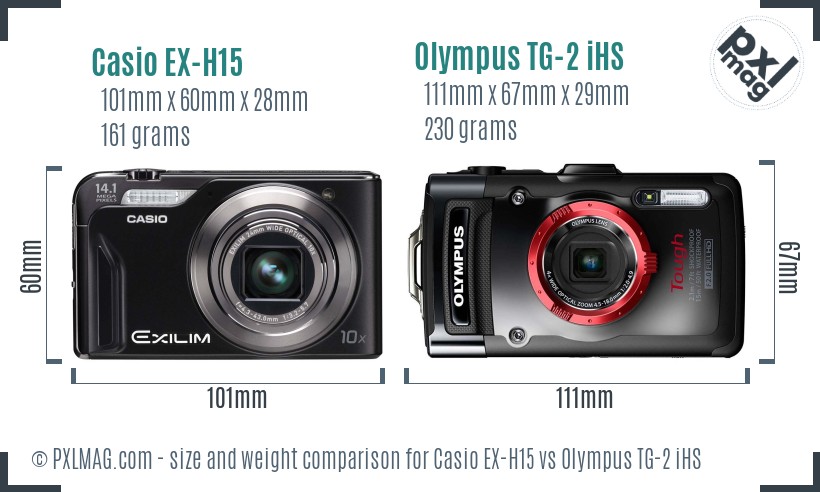 Casio EX-H15 vs Olympus TG-2 iHS size comparison Casio EX-H15 vs Olympus TG-2 iHS size comparison