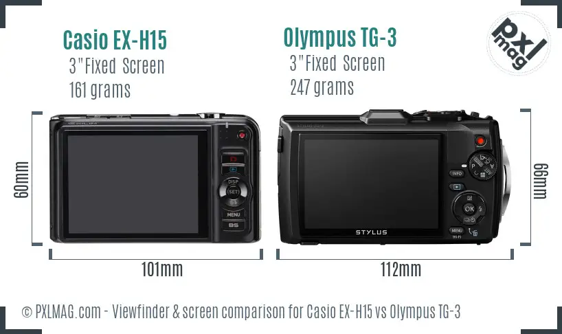 Casio EX-H15 vs Olympus TG-3 Screen and Viewfinder comparison Casio EX-H15 vs Olympus TG-3 Screen and Viewfinder comparison