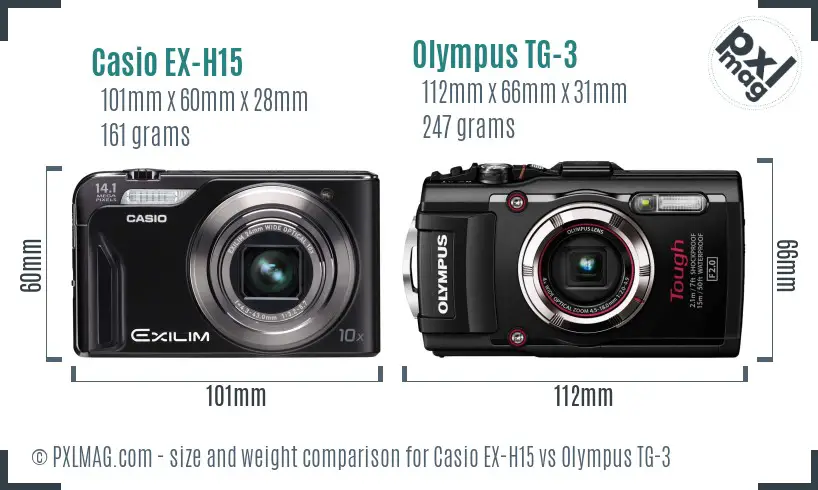Casio EX-H15 vs Olympus TG-3 size comparison Casio EX-H15 vs Olympus TG-3 size comparison