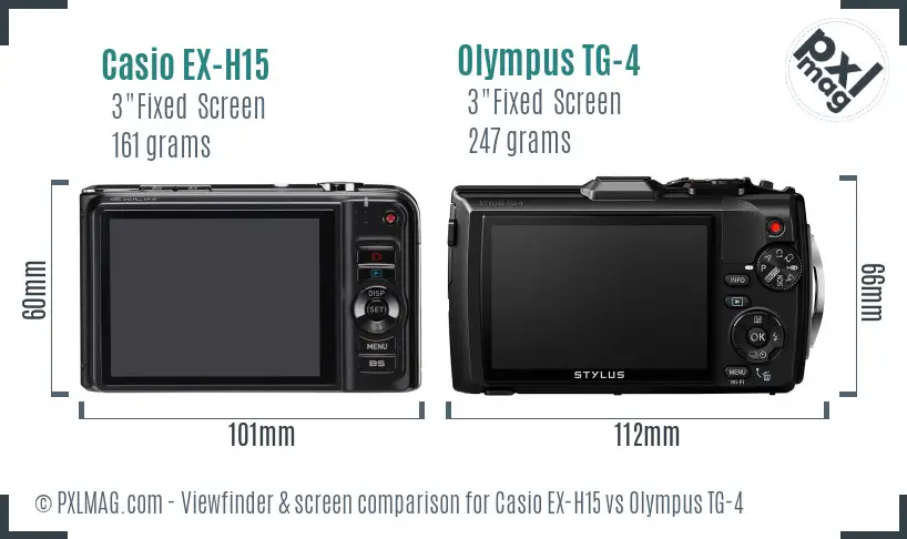 Casio EX-H15 vs Olympus TG-4 Screen and Viewfinder comparison