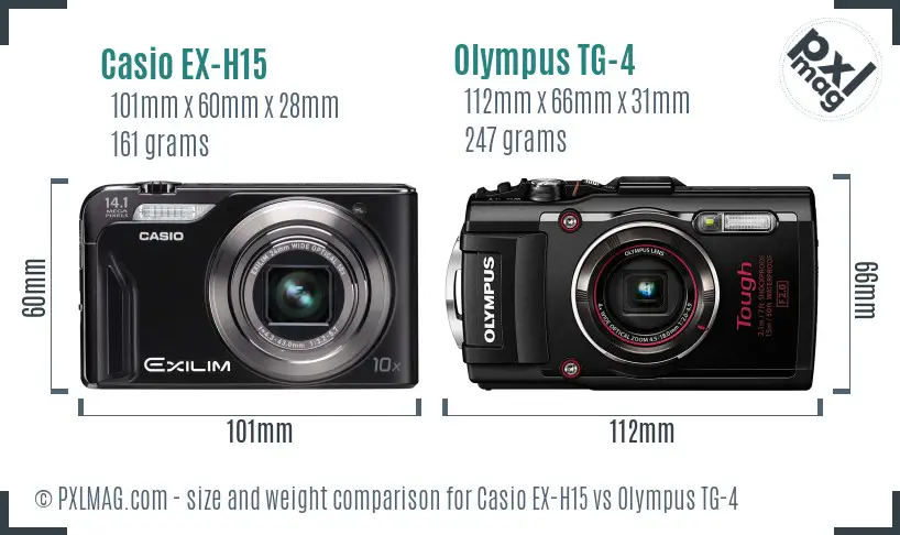 Casio EX-H15 vs Olympus TG-4 size comparison