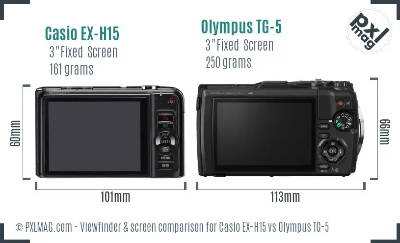 Casio EX-H15 vs Olympus TG-5 Screen and Viewfinder comparison
