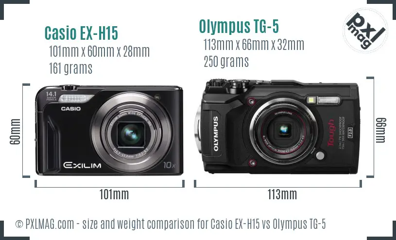 Casio EX-H15 vs Olympus TG-5 size comparison