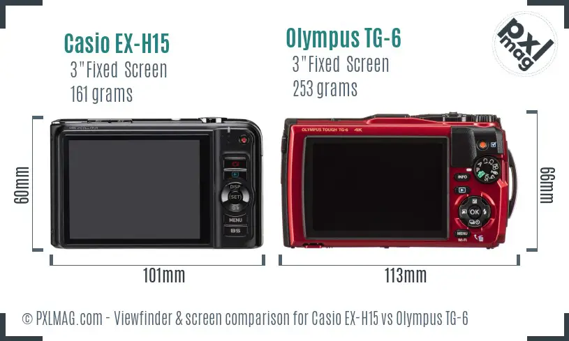 Casio EX-H15 vs Olympus TG-6 Screen and Viewfinder comparison