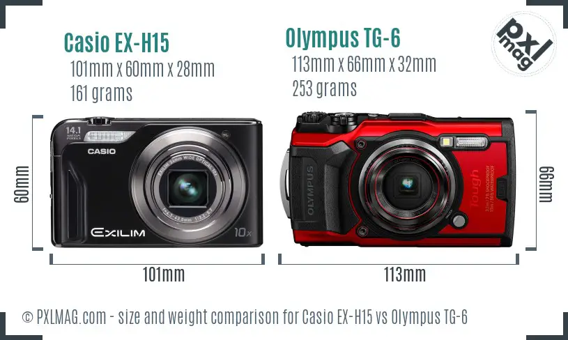 Casio EX-H15 vs Olympus TG-6 size comparison