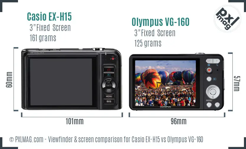 Casio EX-H15 vs Olympus VG-160 Screen and Viewfinder comparison