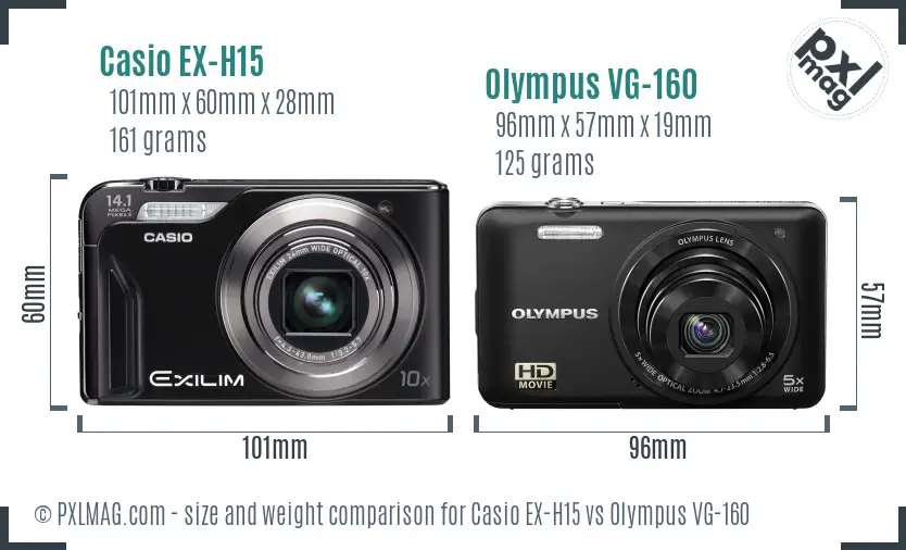 Casio EX-H15 vs Olympus VG-160 size comparison