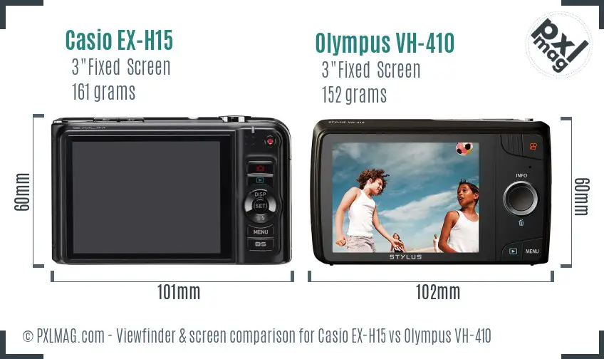 Casio EX-H15 vs Olympus VH-410 Screen and Viewfinder comparison Casio EX-H15 vs Olympus VH-410 Screen and Viewfinder comparison