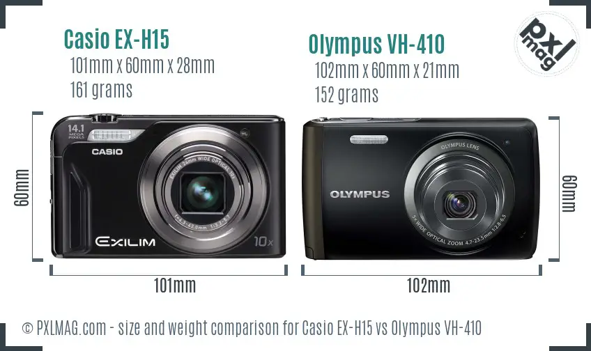 Casio EX-H15 vs Olympus VH-410 size comparison Casio EX-H15 vs Olympus VH-410 size comparison