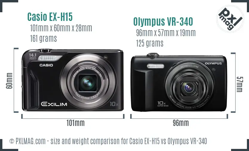 Casio EX-H15 vs Olympus VR-340 size comparison