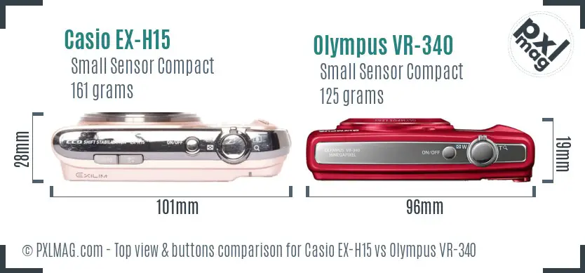 Casio EX-H15 vs Olympus VR-340 top view buttons comparison