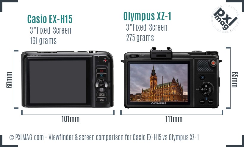 Casio EX-H15 vs Olympus XZ-1 Screen and Viewfinder comparison
