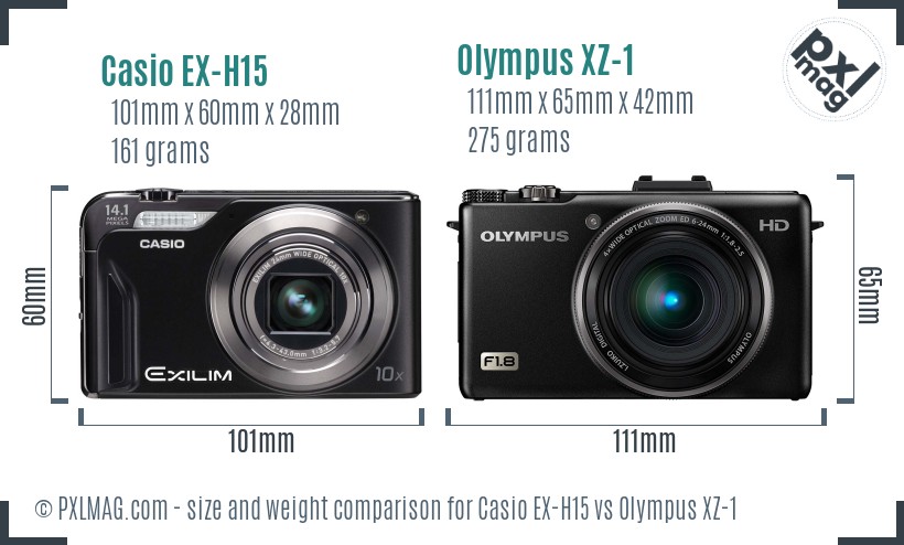 Casio EX-H15 vs Olympus XZ-1 size comparison Casio EX-H15 vs Olympus XZ-1 size comparison