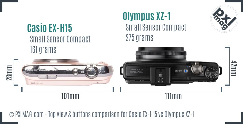 Casio EX-H15 vs Olympus XZ-1 top view buttons comparison
