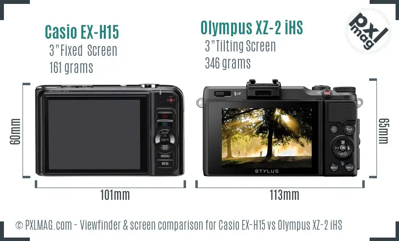 Casio EX-H15 vs Olympus XZ-2 iHS Screen and Viewfinder comparison