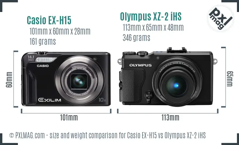 Casio EX-H15 vs Olympus XZ-2 iHS size comparison