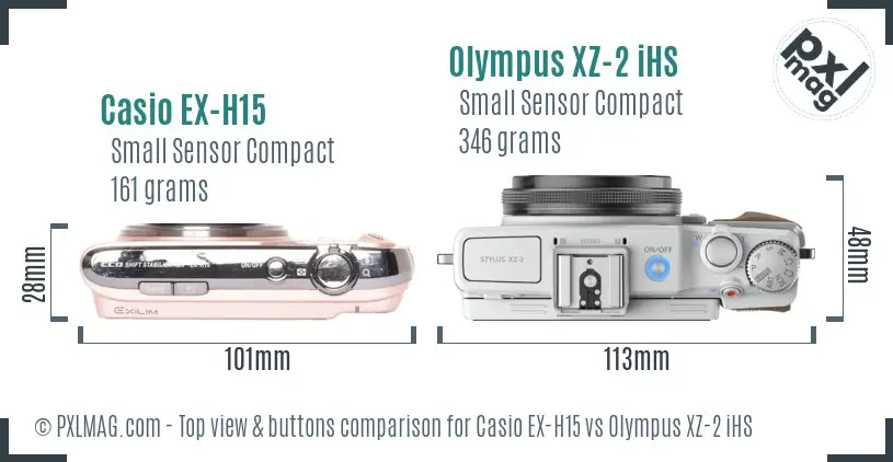 Casio EX-H15 vs Olympus XZ-2 iHS top view buttons comparison