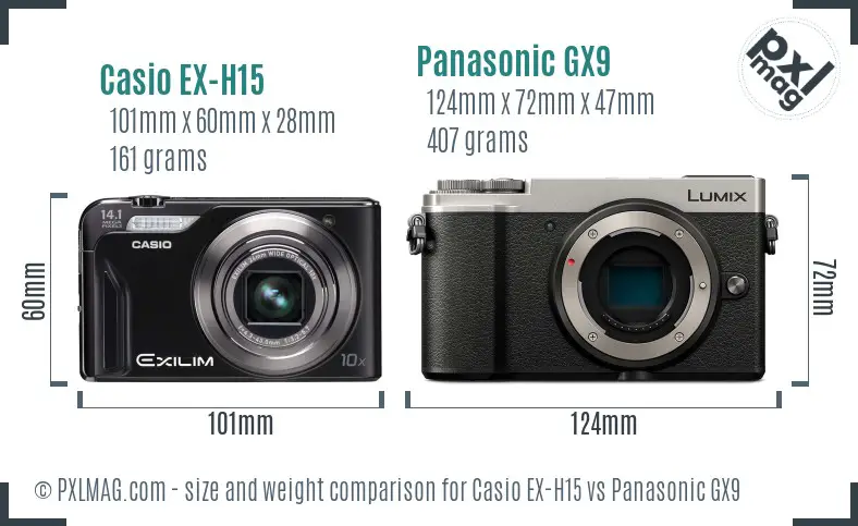 Casio EX-H15 vs Panasonic GX9 size comparison