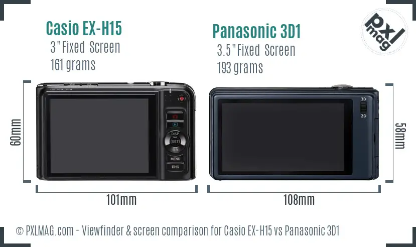 Casio EX-H15 vs Panasonic 3D1 Screen and Viewfinder comparison