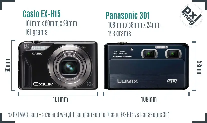 Casio EX-H15 vs Panasonic 3D1 size comparison