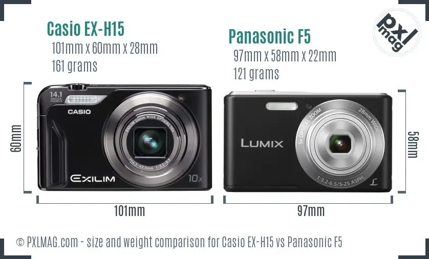 Casio EX-H15 vs Panasonic F5 size comparison