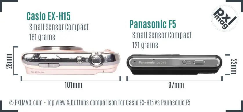 Casio EX-H15 vs Panasonic F5 top view buttons comparison