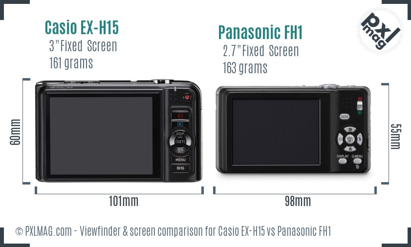 Casio EX-H15 vs Panasonic FH1 Screen and Viewfinder comparison