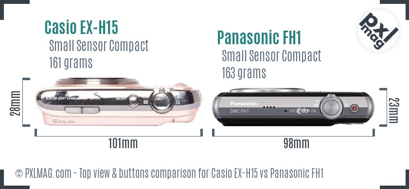 Casio EX-H15 vs Panasonic FH1 top view buttons comparison