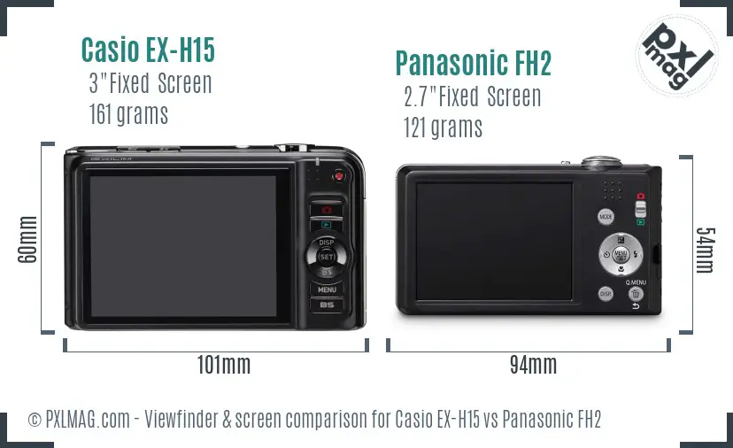 Casio EX-H15 vs Panasonic FH2 Screen and Viewfinder comparison