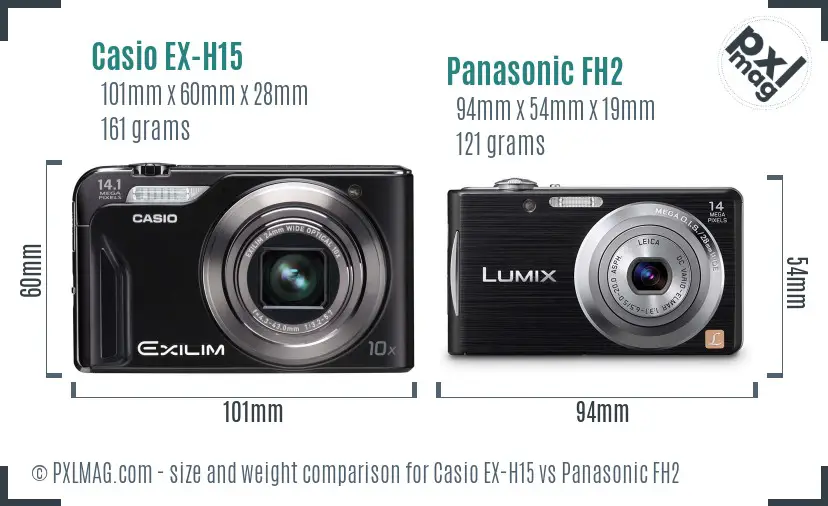 Casio EX-H15 vs Panasonic FH2 size comparison