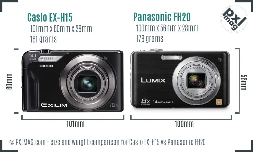 Casio EX-H15 vs Panasonic FH20 size comparison