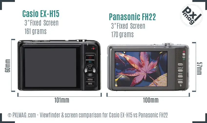 Casio EX-H15 vs Panasonic FH22 Screen and Viewfinder comparison