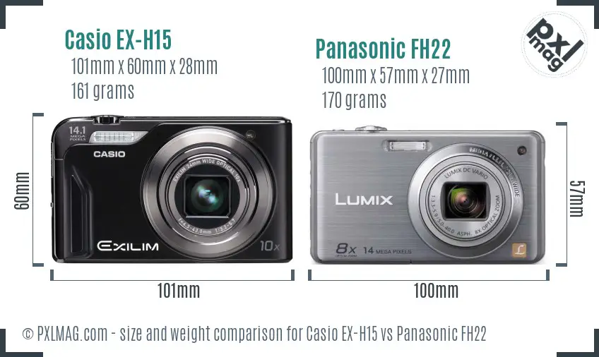 Casio EX-H15 vs Panasonic FH22 size comparison