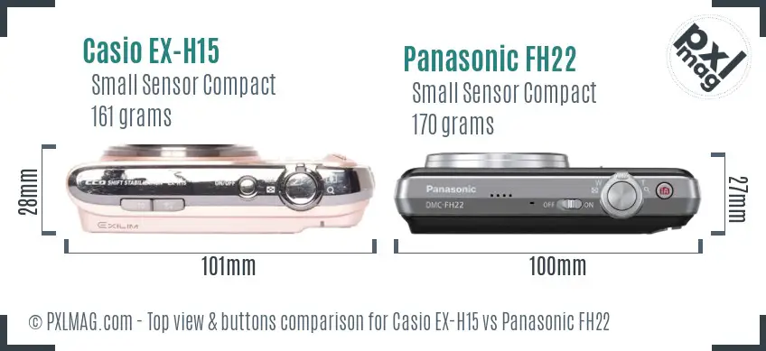 Casio EX-H15 vs Panasonic FH22 top view buttons comparison