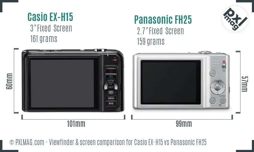 Casio EX-H15 vs Panasonic FH25 Screen and Viewfinder comparison