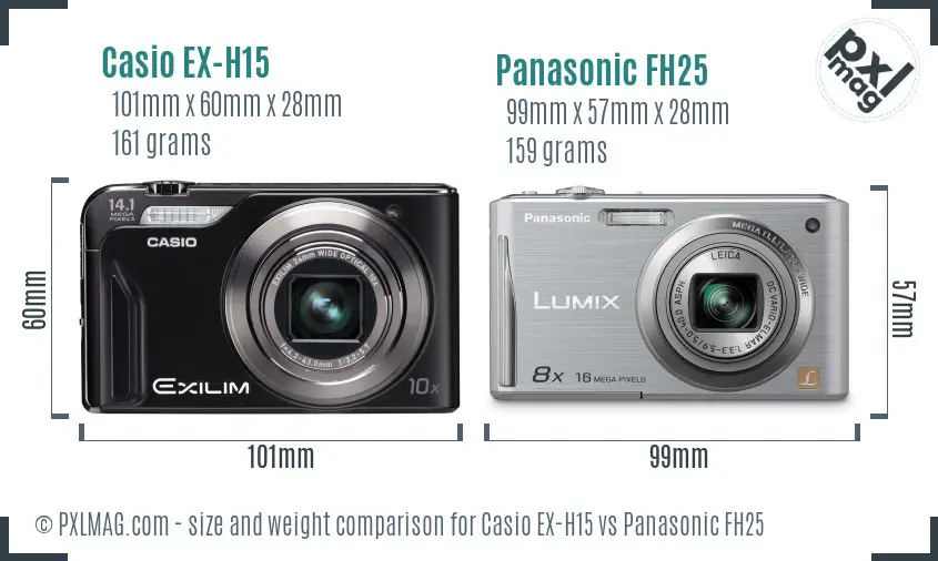 Casio EX-H15 vs Panasonic FH25 size comparison
