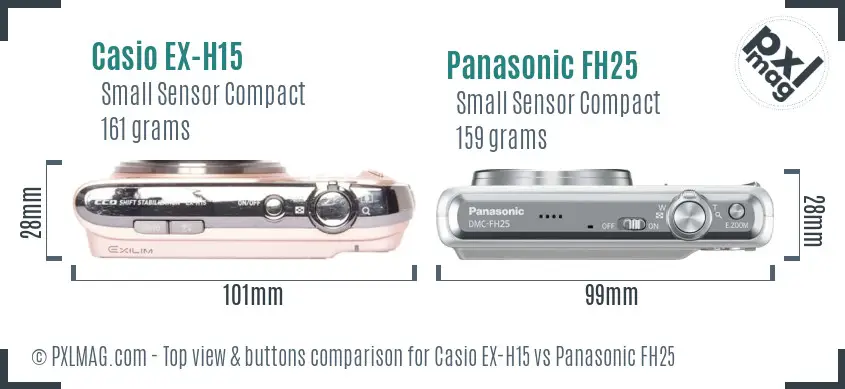 Casio EX-H15 vs Panasonic FH25 top view buttons comparison