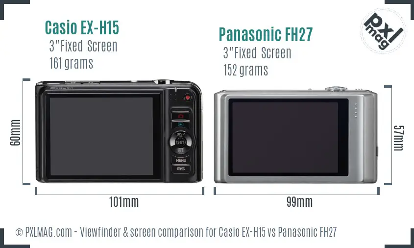 Casio EX-H15 vs Panasonic FH27 Screen and Viewfinder comparison Casio EX-H15 vs Panasonic FH27 Screen and Viewfinder comparison