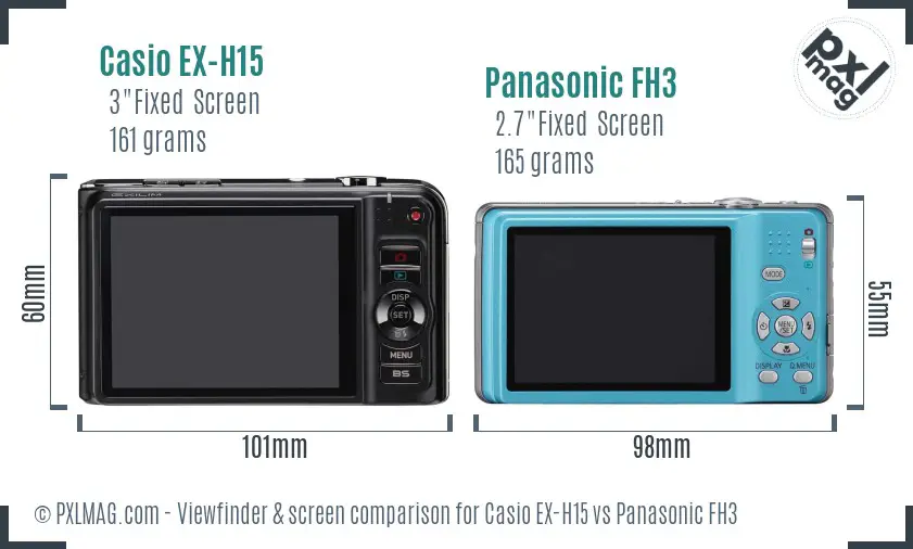Casio EX-H15 vs Panasonic FH3 Screen and Viewfinder comparison