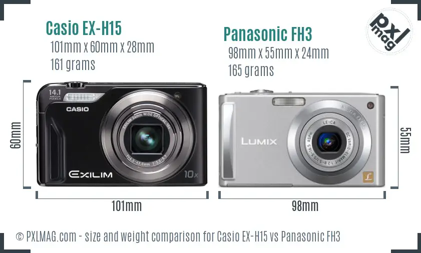 Casio EX-H15 vs Panasonic FH3 size comparison