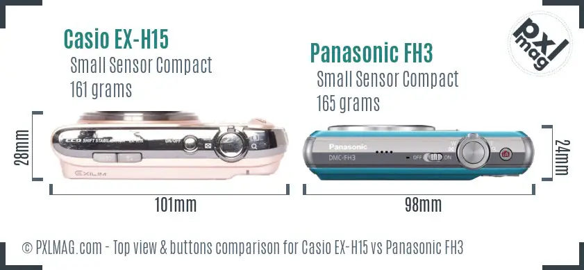 Casio EX-H15 vs Panasonic FH3 top view buttons comparison