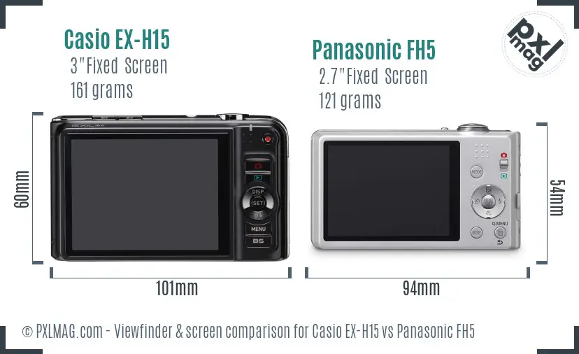 Casio EX-H15 vs Panasonic FH5 Screen and Viewfinder comparison Casio EX-H15 vs Panasonic FH5 Screen and Viewfinder comparison