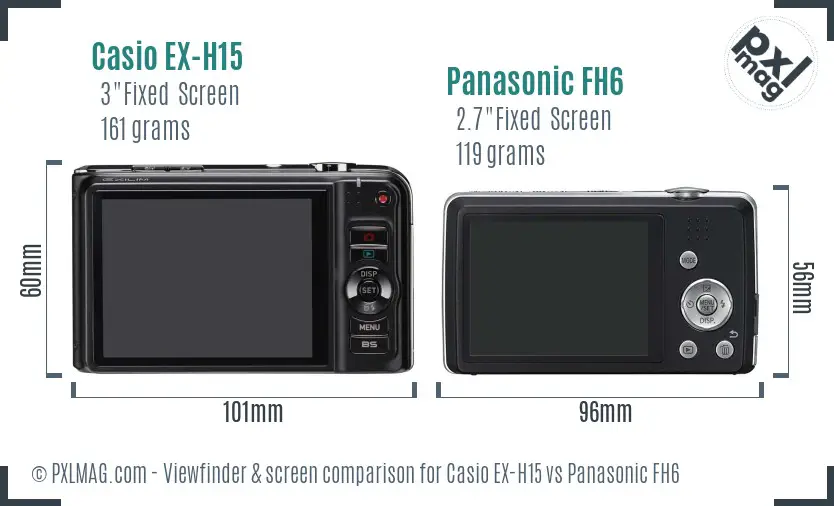 Casio EX-H15 vs Panasonic FH6 Screen and Viewfinder comparison