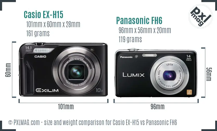 Casio EX-H15 vs Panasonic FH6 size comparison