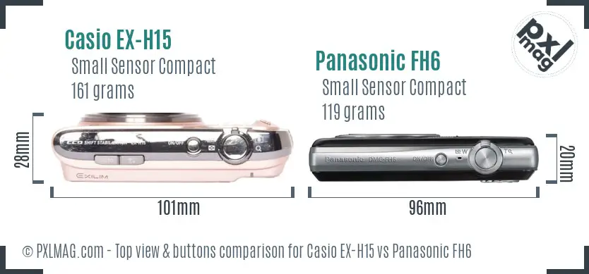 Casio EX-H15 vs Panasonic FH6 top view buttons comparison