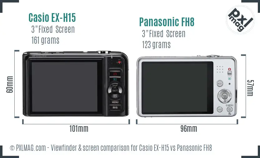 Casio EX-H15 vs Panasonic FH8 Screen and Viewfinder comparison Casio EX-H15 vs Panasonic FH8 Screen and Viewfinder comparison