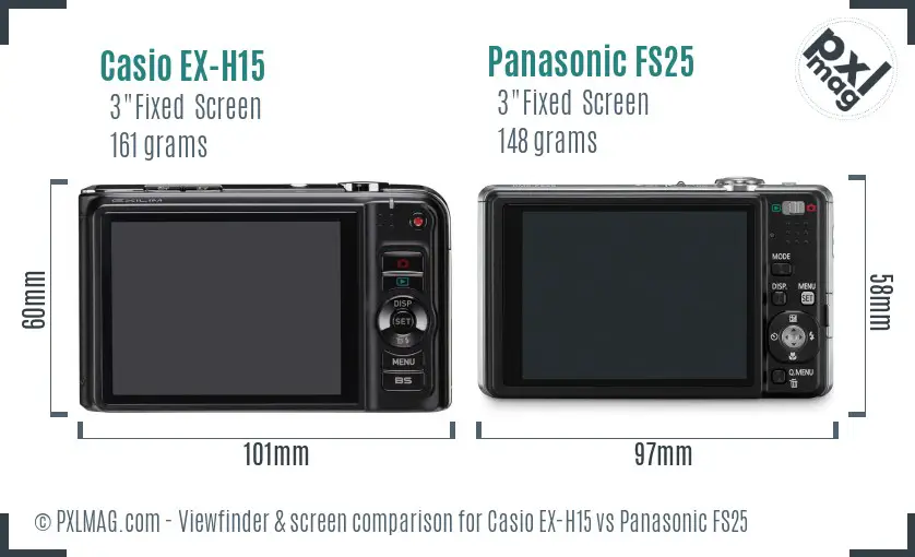 Casio EX-H15 vs Panasonic FS25 Screen and Viewfinder comparison