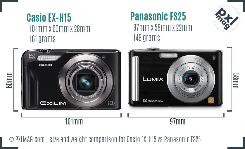 Casio EX-H15 vs Panasonic FS25 size comparison